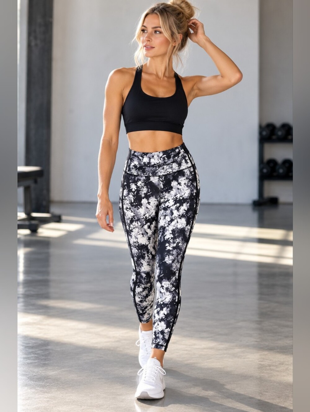 ZYIA Active Black White Splatter Pocket Leggings Size 4